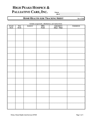 Home Health Aide Tracking Sheet