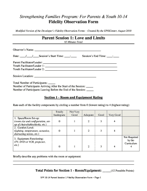 Strengthening Families Program Parent Session 1 Fidelity Observation Form