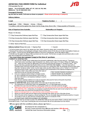 Japan Rail Pass Order Form