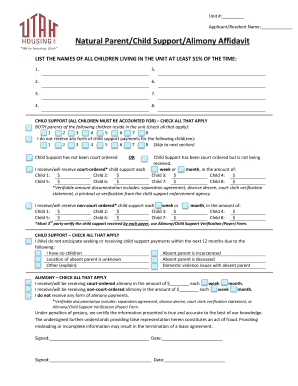 Natural Parent Child Support Alimony Affidavit