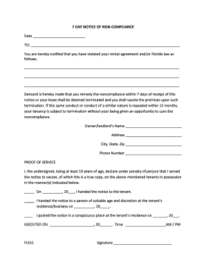 7 Day Notice of Non-Compliance