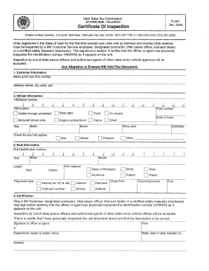 Utah Vehicle Inspection Certificate