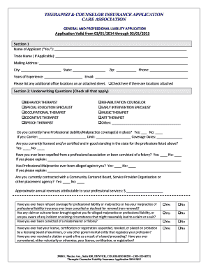Therapist and Counselor Liability Insurance Application