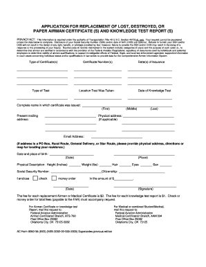 FAA Airman Certificate Replacement Application