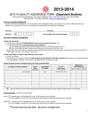 2013-14 Quality Assurance Form - Dependent Students
