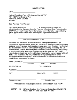 Donor Letter for National Sport Trust Fund