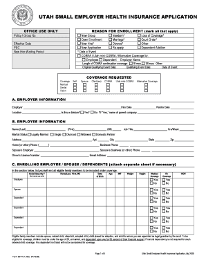 Utah Small Employer Health Insurance Application