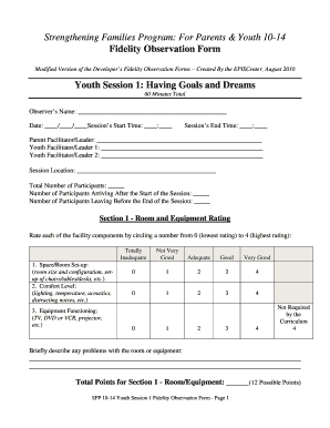 Strengthening Families Program Youth Session 1 Fidelity Observation Form