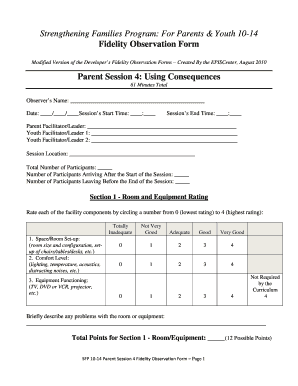 Strengthening Families Program Parent Session 4 Fidelity Observation Form