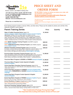 Incredible Years Training Program Order Form