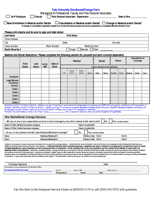 Yale University Medical and Dental Enrollment Form