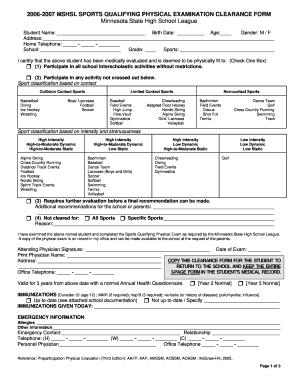 Minnesota High School Sports Physical Clearance Form