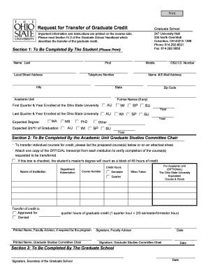 Request for Transfer of Graduate Credit