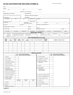 ACOG Antepartum Record Form A