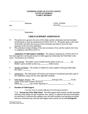 Georgia Child Support Addendum