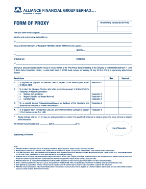 Proxy Shareholding Form for Alliance Financial Group Berhad