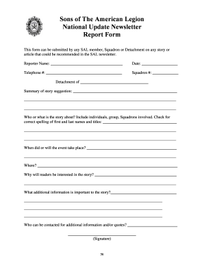 Sons of The American Legion Newsletter Report Form