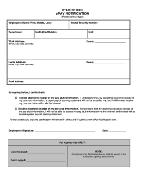Ohio ePay Notification Form