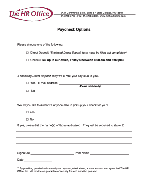 Paycheck Options Form