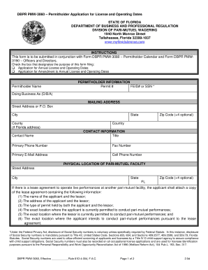 DBPR PMW3060 Permitholder Application for License and Operating Dates