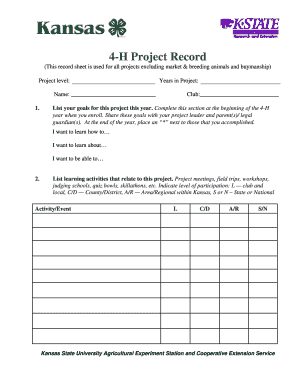 4-H Project Record Form