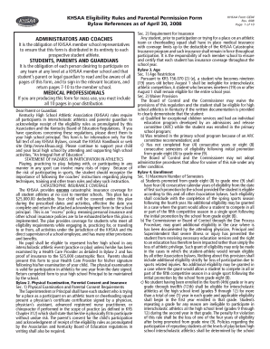 KHSAA Eligibility Rules and Parental Permission Form