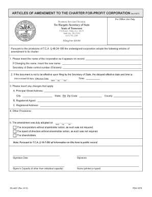 Articles of Amendment to Charter for-Profit Corporation