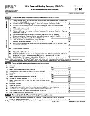 US Personal Holding Company Tax Form 1120 Schedule PH