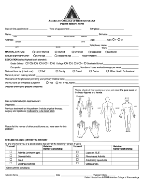 American College of Rheumatology Patient History Form