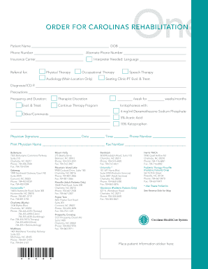 Carolinas Rehabilitation Therapy Order Form