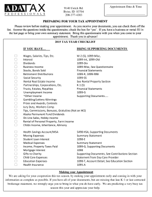 2015 Tax Year Checklist