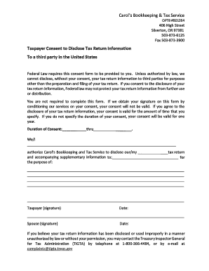 Taxpayer Consent to Disclose Tax Return Information