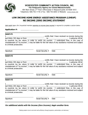 Low Income Home Energy Assistance Program No Income Statement