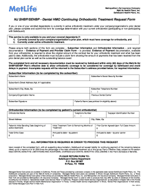 NJ SHBP/SEHBP Dental HMO Continuing Orthodontic Treatment Request Form