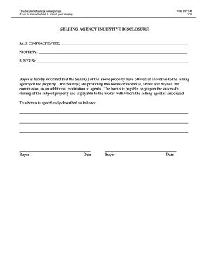 Selling Agency Incentive Disclosure Form