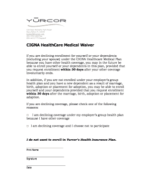 CIGNA HealthCare Medical Waiver