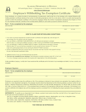 Alabama Employee Withholding Tax Exemption Certificate
