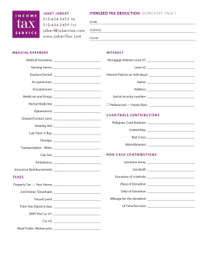 Itemized Tax Deduction Worksheet