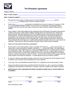 Arizona Pre-Possession Agreement