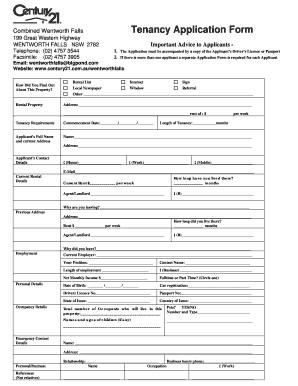 Combined Wentworth Falls Tenancy Application Form