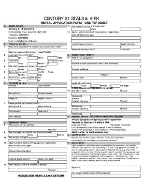 Century 21 Stals & Kirk Rental Application Form