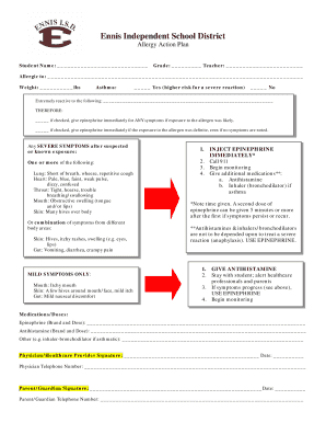 Ennis Independent School District Allergy Action Plan
