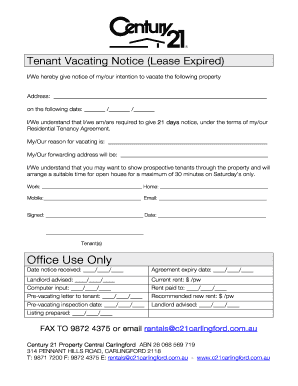 Tenant Vacating Notice