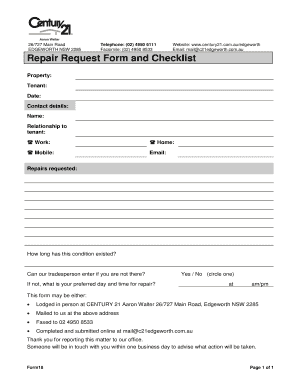 Repair Request Form and Checklist