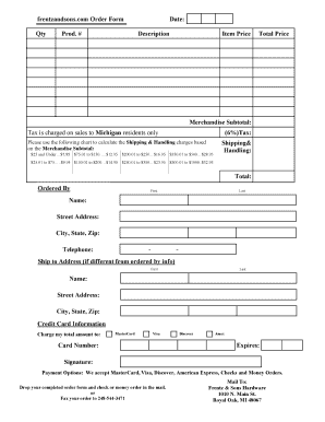 Frentz and Sons Order Form
