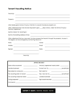 Tenant Vacating Notice