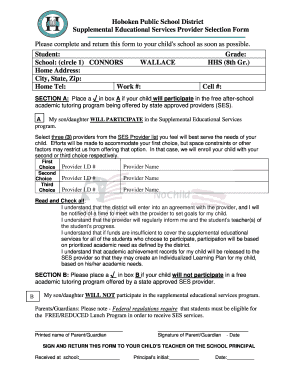 Supplemental Educational Services Provider Selection Form