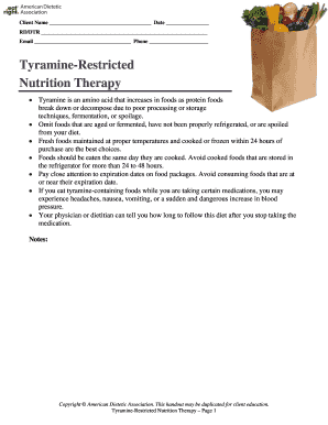 Tyramine-Restricted Nutrition Therapy Form
