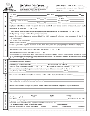 The California Parks Company EMPLOYMENT APPLICATION RVSD