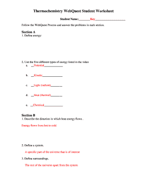 thermochemistry webquest answer key